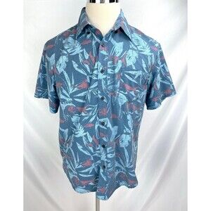 Huk Fishing Shirt Men Size M Blue Short Sleeves Button Down Leaves